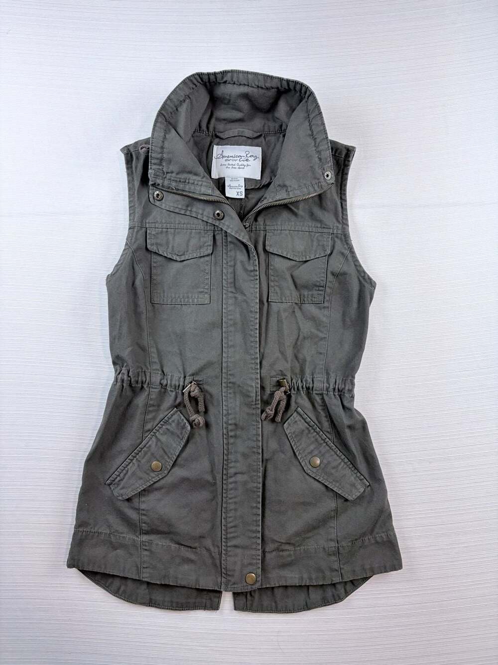 American Rag CIE Olive Green Utility Vest Drawstring Waist Size XS